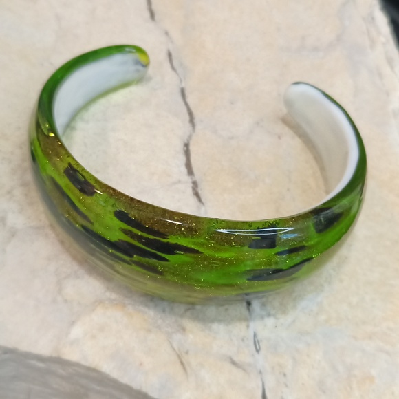 Murano Hand Crafted Green Gold Dust Glass Bangle Vintage - Picture 3 of 5